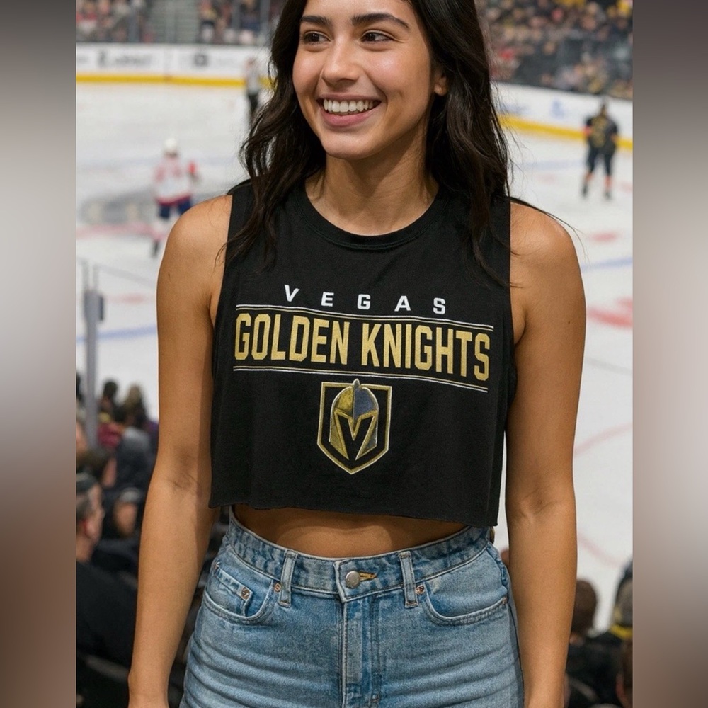 Vegas Golden Knights Black DYI Cropped Muscle Tank women’s Xs or youth M